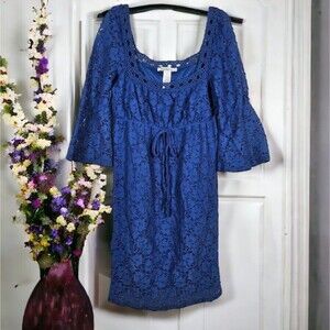 Laundry By Design Womens Dress Small Crochet Floral Lace Elastic Waist Bohemian